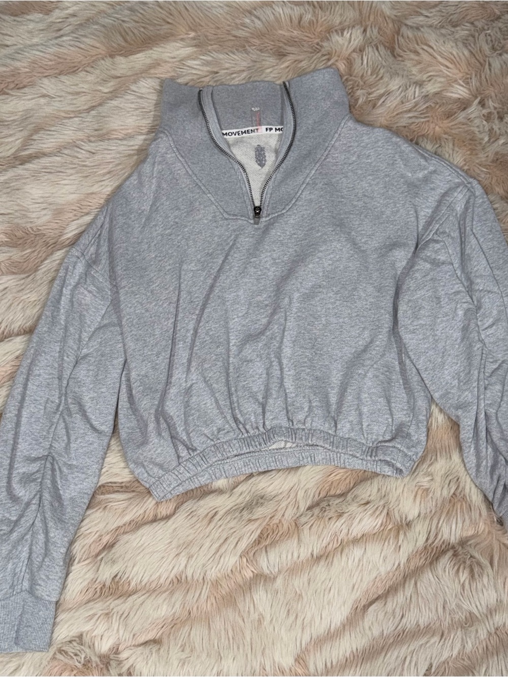 FP Movement by Free People Gray Cropped Half-Zip Sweatshirt